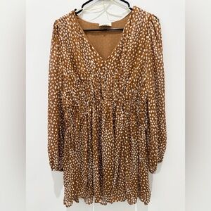 Umgee Brown and White Long Sleeve Dress